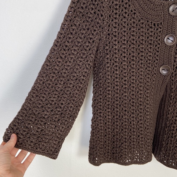Talbots Women's Small Hand Knit Brown Cropped Cardigan Cottagecore Fisherman - Picture 3 of 7